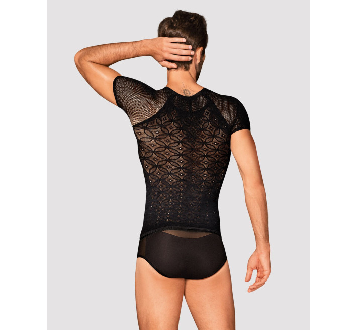 Мужская полупрозрачная футболка с орнаментом Obsessive T102 T-shirt S/M/L, черная