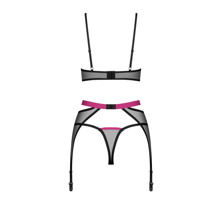 Комплект Obsessive Novenes 3-pcs set, M/L, прозорий ліф на кісточках, стрінги, пояс