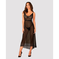 Напівпрозора довга сорочка Obsessive Estiqua chemise чорна XS/S
