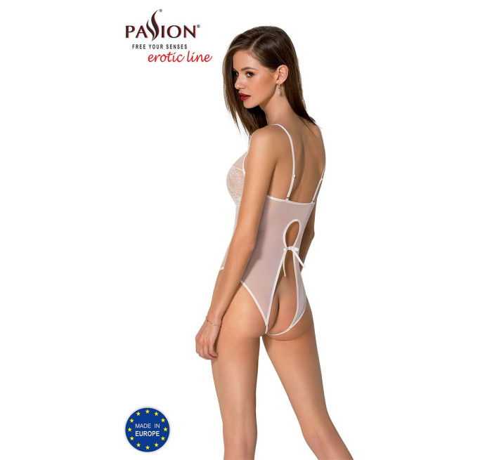 Боді з ажурним декором та відкритим кроком Passion Ursula Body white S/M