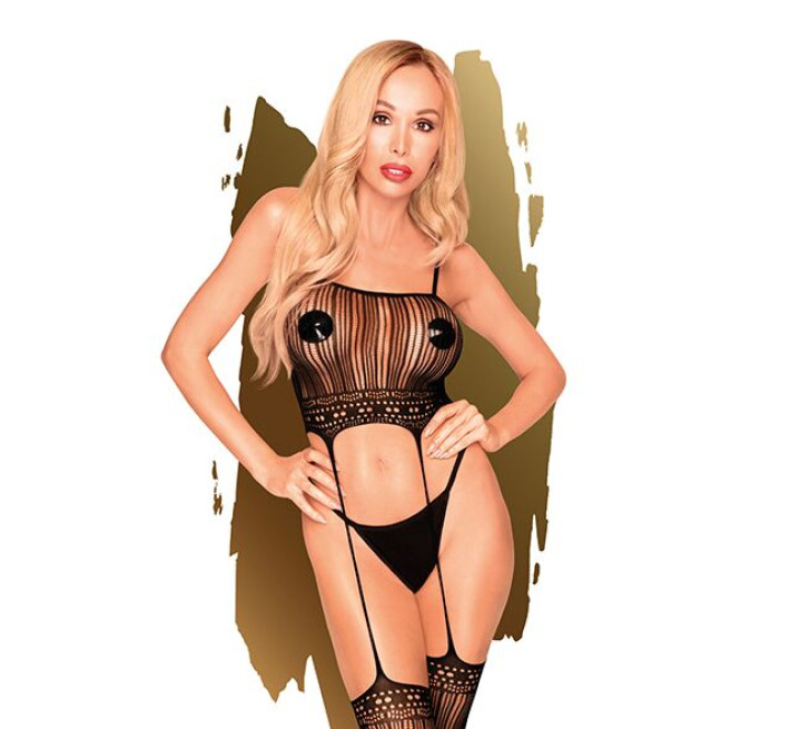 Бодістокінг з топом та панчохами на підв'язках Penthouse Sex Dealer Чорний S/L