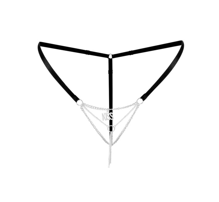 Сексуальные трусики с цепочкой и подвеской Art of Sex - KISS panties XS-M, цвет черный