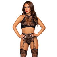 Эротический комплект Leg Avenue Crop top and garter panty Black, топ, трусики с доступом, чулки Эротический комплект Leg Avenue Crop top and garter panty Black, топ, трусики с доступом, чулки