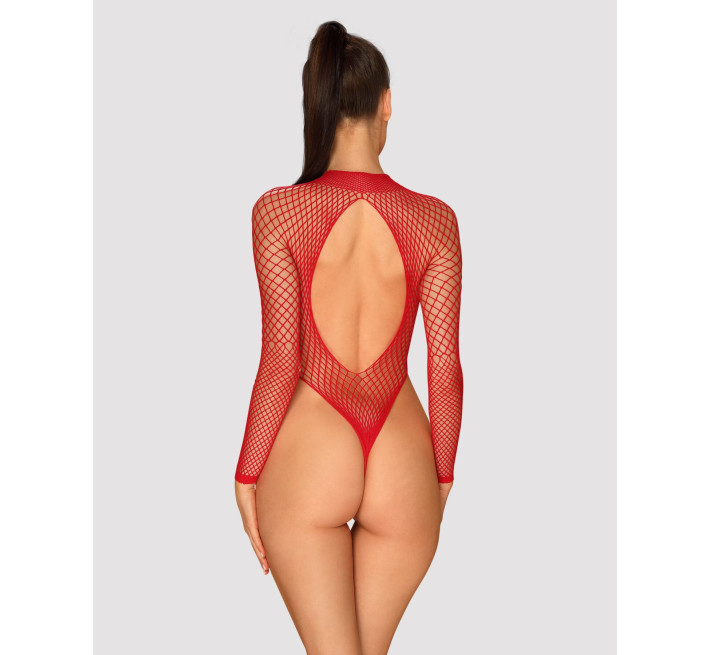Сітчастий бодістокінг із довгим рукавом Obsessive B126 teddy червоний S/M/L