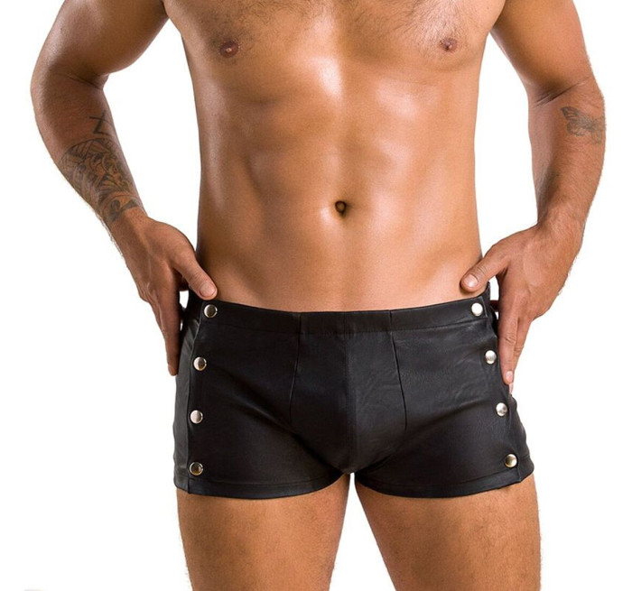 Чоловічі шкіряні боксери із заклепками Passion 048 Short David Black L/XL