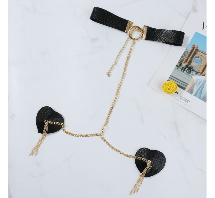 Пестис-сердечка з ланцюжками та чокером JSY Nipple Sticker RT236114 Black