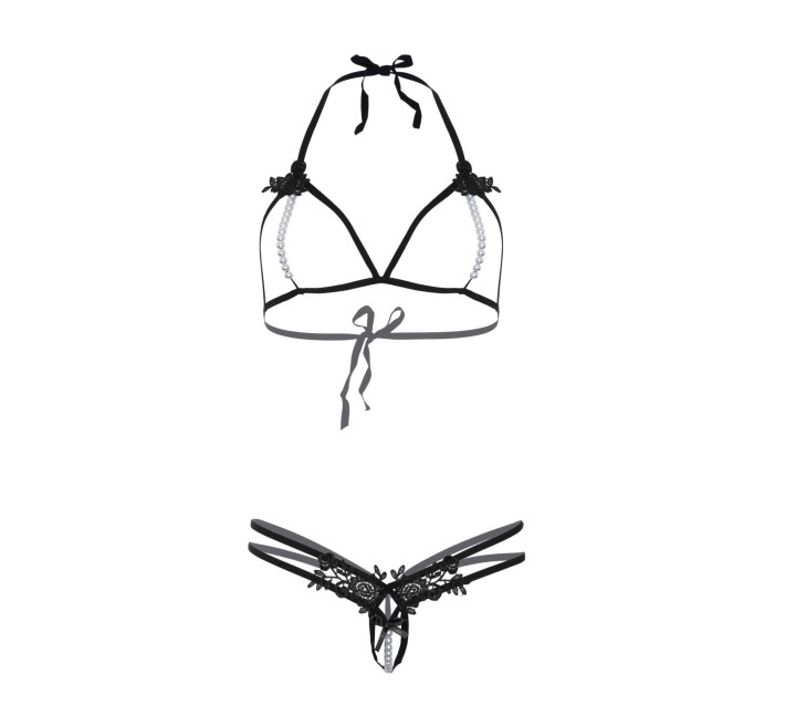 Комплект Leg Avenue Open cup bra and pearl panty Black One size