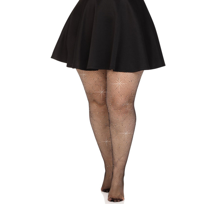 Колготки Leg Avenue Rhinestone micro net tights Plus size Black, мелкая сетка, стразы