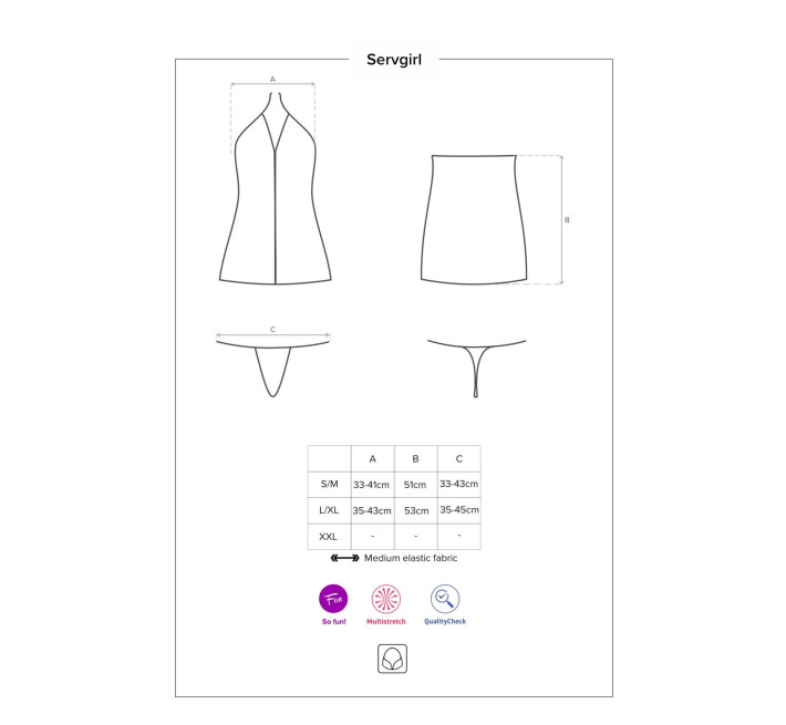 Эротический костюм горничной Obsessive Servgirl costume черно-белый S/M