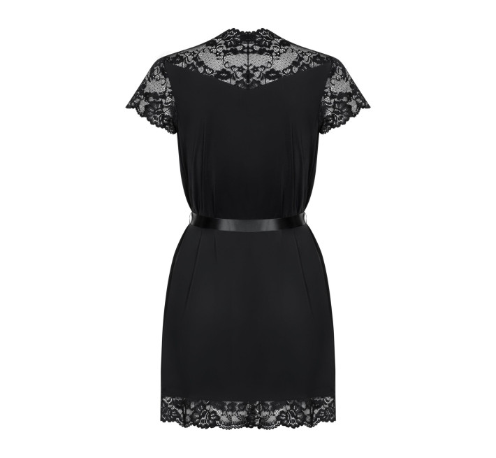 Сатиновый открытый пеньюар на поясе Obsessive 810-PEI–1 peignoir black черный L/XL