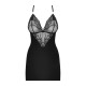 Сатиновий комплект для сну з мереживом Obsessive 828-CHE-1 chemise & thong чорний S/M