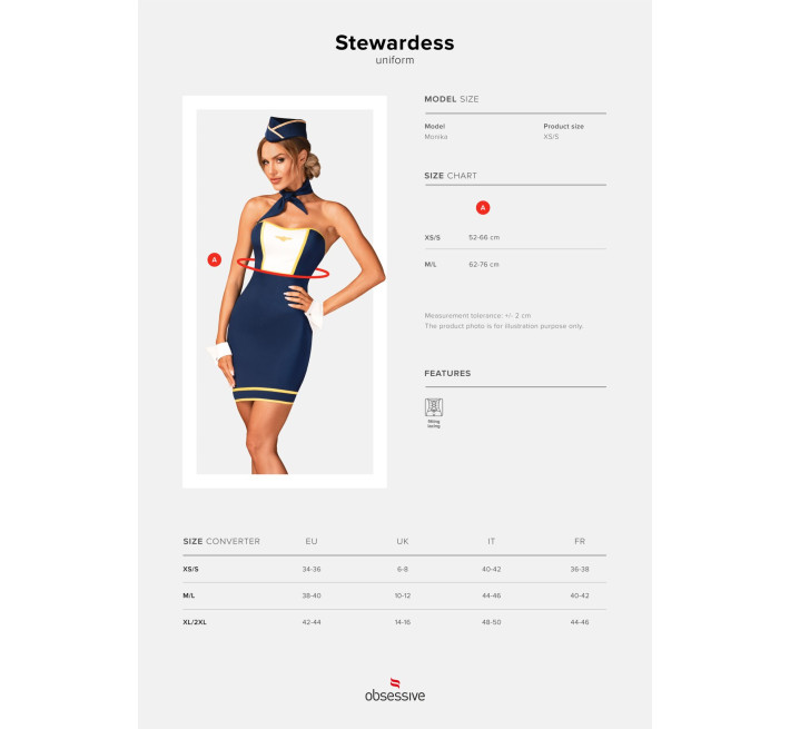 Еротичний костюм стюардеси Obsessive Stewardess uniform блакитний M/L