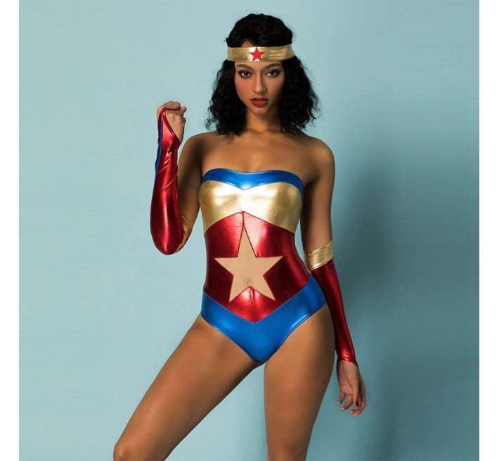 Еротичний рольовий костюм JSY Wonder Woman Червоний/Блакитний S/M