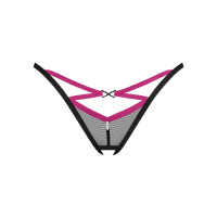 Трусики-стринги Obsessive Novenes crotchless thong, XL/2XL, сетка, стрепы, украшение со стразами, от