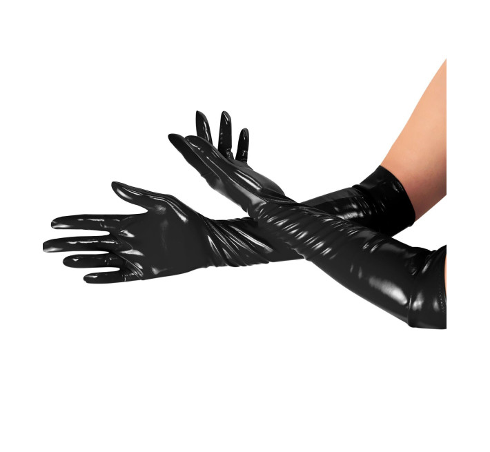 Глянсові вінілові рукавички Art of Sex - Lora, розмір M, колір Чорний