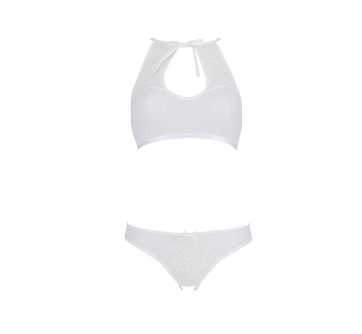 Комплект: бра, трусики з ажурним декором та відкритим кроком Passion Ursula Set white S/M