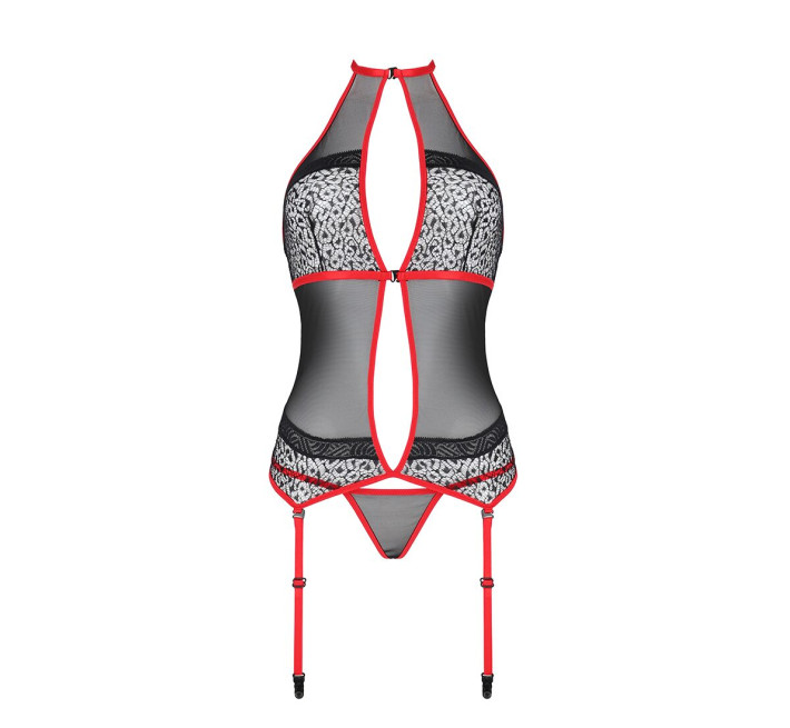 Корсет з пажами Passion SATARA CORSET red S/M