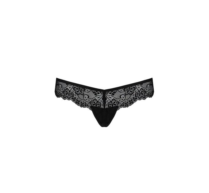 Мереживні трусики-танга з атласним бантиком Passion Naja Thong black XXL/XXXL