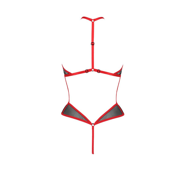 Сітчасте боді з мереживом на грудях Passion SATARA BODY red XXL/XXXL