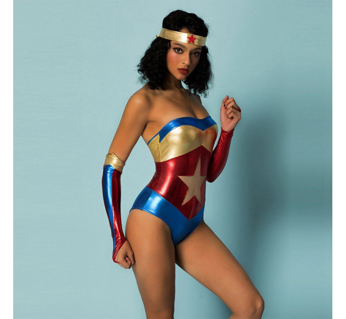 Еротичний рольовий костюм JSY Wonder Woman Червоний/Блакитний S/M