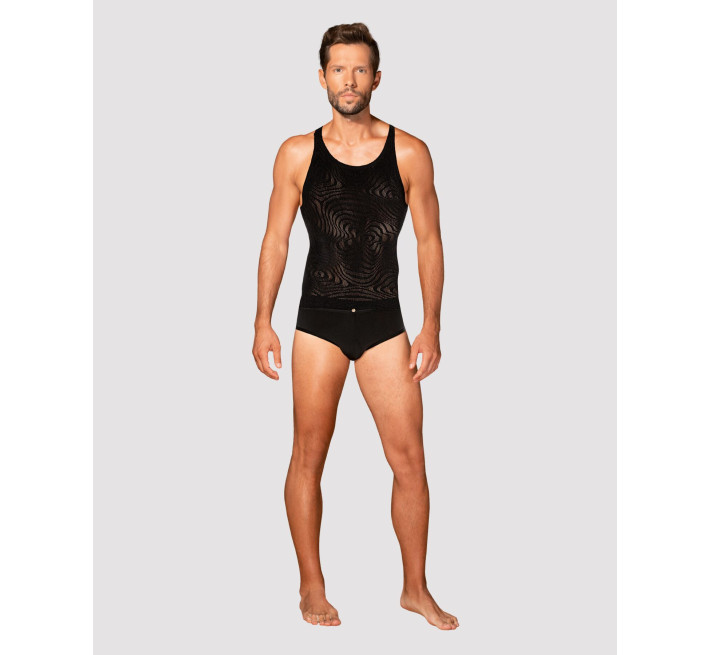 Мужская полупрозрачная майка-борцовка с узором Obsessive T103 tank top S/M/L, черная