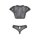 Комплект Passion LEAFA BIKINI black S/M, бюстгальтер-топ с рукавчиками, стринги-шортики с вырезом