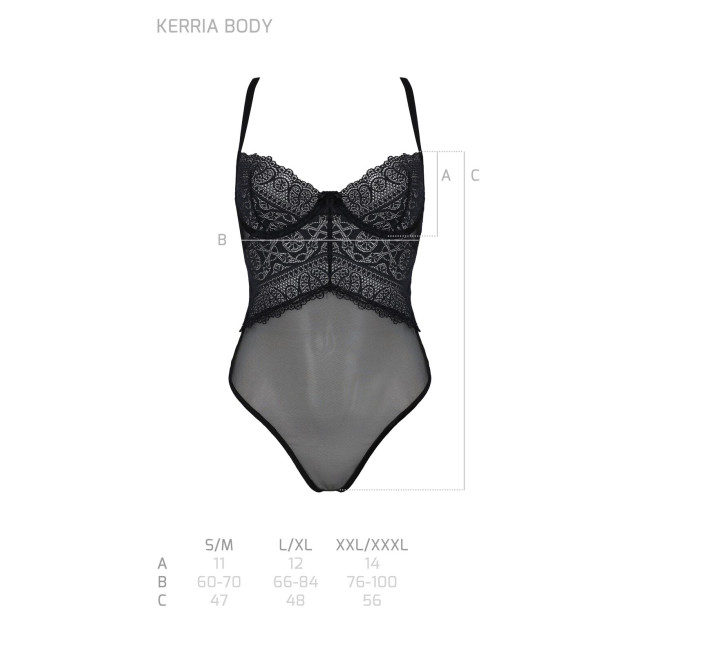 Боди Passion KERRIA BODY black, XXL/XXXL, с высокими вырезами и верхом балконет