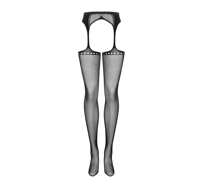 Сетчатые чулки-стокинги со стрелкой Obsessive Garter stockings S314 черные S/M/L