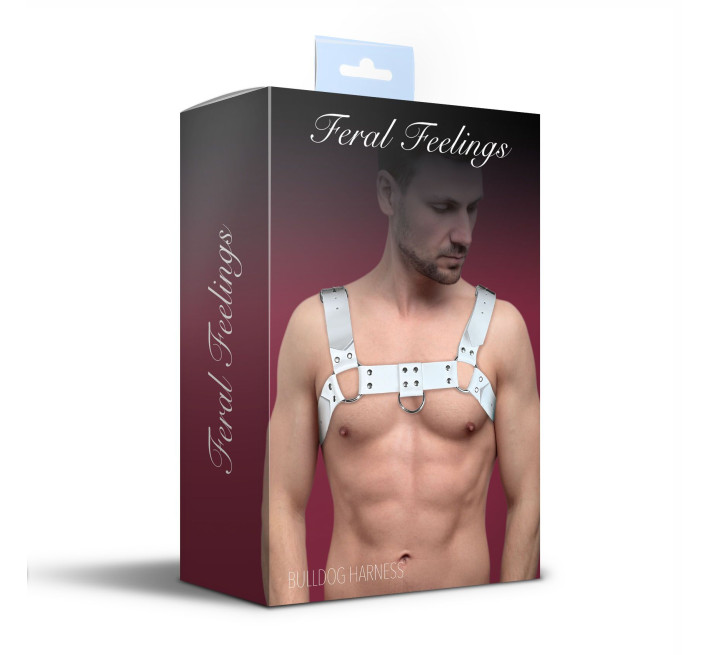 Чоловіча портупея на груди з натуральної шкіри Feral Feelings - Bulldog Harness White