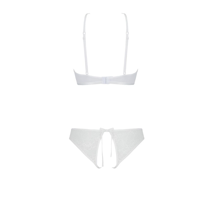 Комплект: бра, трусики з ажурним декором та відкритим кроком Passion Ursula Set white S/M