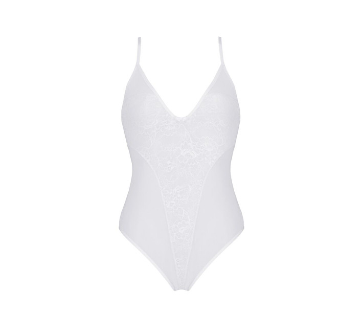 Боді з ажурним декором та відкритим кроком Passion Ursula Body white S/M