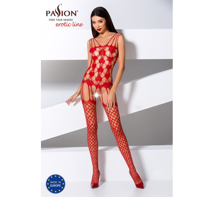 Бодістокінг Passion BS067 red, комбінезон, імітація панчох і топа на бретелях
