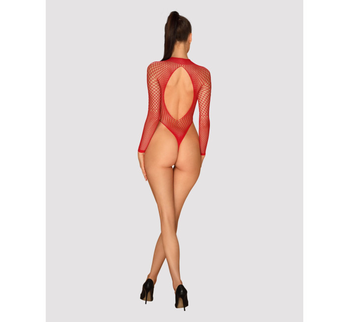 Сітчастий бодістокінг із довгим рукавом Obsessive B126 teddy червоний S/M/L