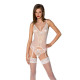 Корсет із пажами, трусики з ажурним декором та відкритим кроком Passion Ursula Corset white L/XL