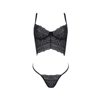 Комплект Passion KERRIA SET black, XXL/XXXL сітка+мереживо, бюстьє та стрінги
