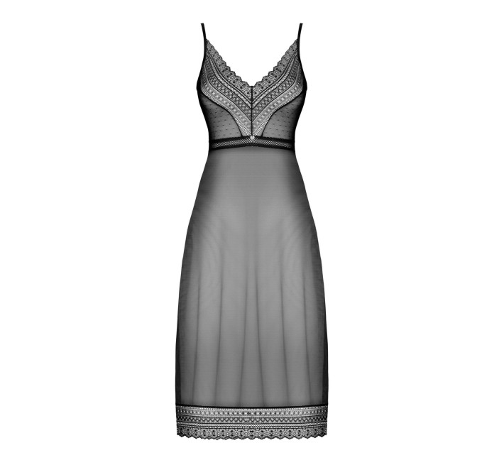 Длинная полупрозрачная рубашка Obsessive Estiqua chemise черная XS/S