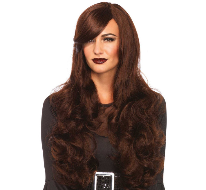 Волнистый парик с косой челкой Leg Avenue Long Wavy Wig 68 см, коричневый