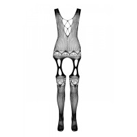 Бодістокінг з плетінням на грудях Passion BS099 One Size, black, відкритий доступ, імітація підв’язо