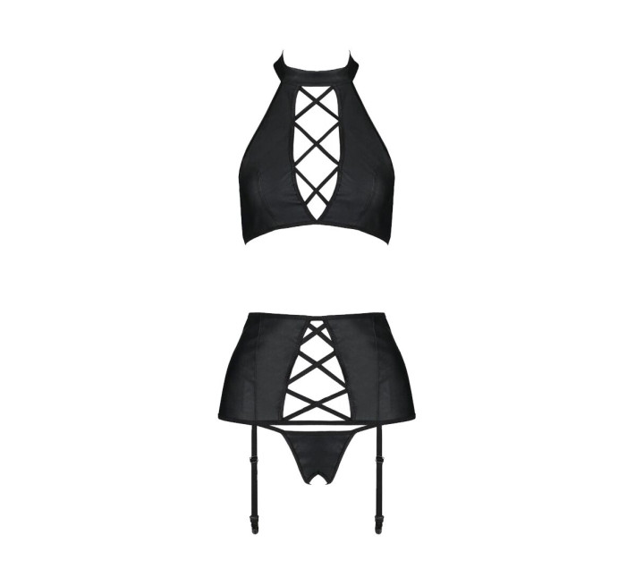 Комплект из эко-кожи с имитацией шнуровки Passion Nancy Set black 6XL/7XL