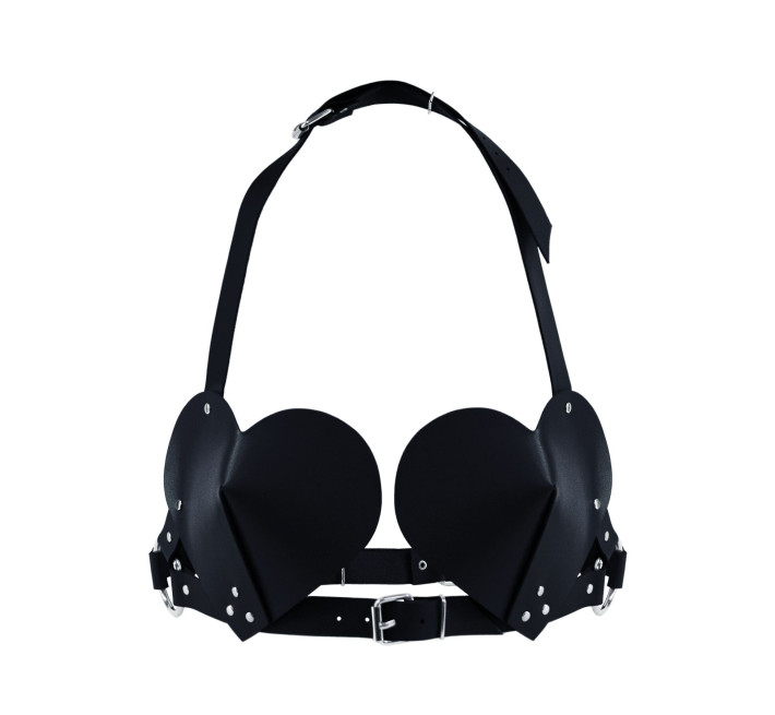 Ліф Серце з натуральної шкіри Feral Feelings - Hearts Bra Black
