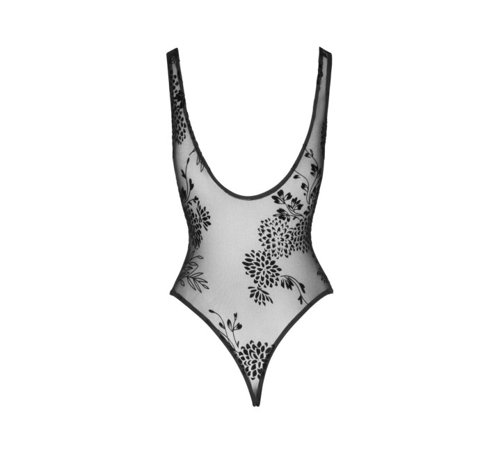 Боди Noir Handmade F242 Tulle body with patterned flock embroidery, L