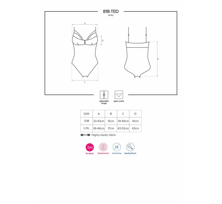 Кружевное боди с доступом Obsessive 818-TED-1 teddy M/L, черное