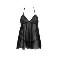 Пеньюар Passion KERRIA CHEMISE black, L/XL, мереживний верх, трусики в комплекті