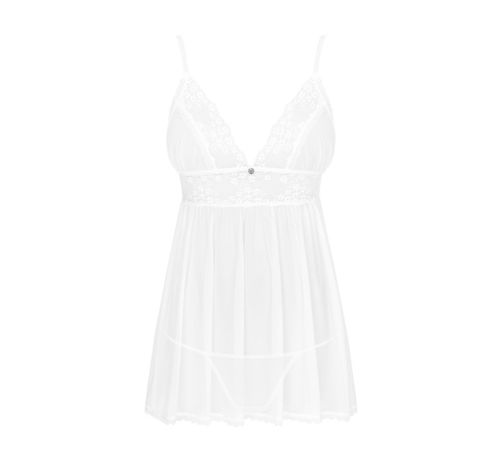 Пеньюар і трусики Obsessive Heavenlly babydoll & thong білі XS/S