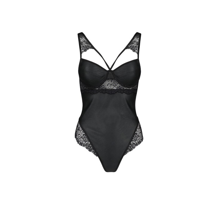 Боді з еко-шкіри та мережива Passion Loona Body black XXL/XXXL