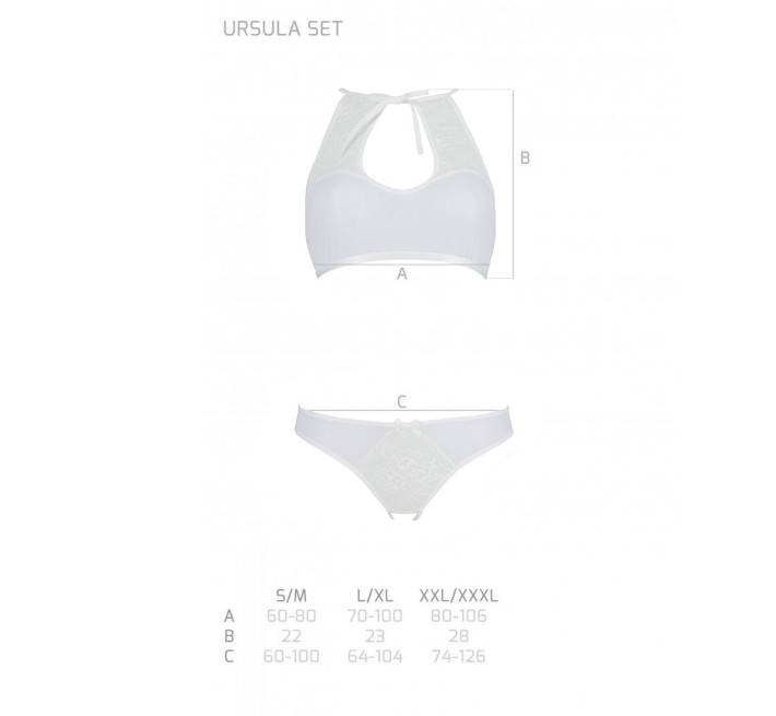 Комплект: бра, трусики з ажурним декором та відкритим кроком Passion Ursula Set white XXL/XXXL