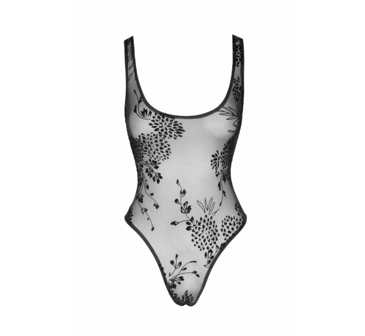 Боди Noir Handmade F242 Tulle body with patterned flock embroidery, M
