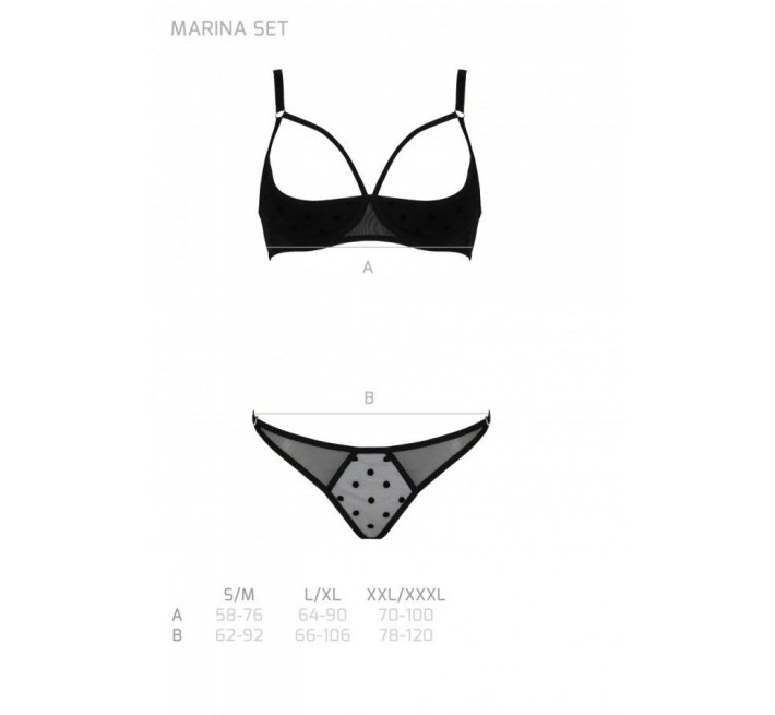 Эротический комплект Passion MARINA SET WITH OPEN BRA, XXL/XXXL, black, открытые чашки