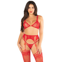 Комплект Leg Avenue Bra Top, String and Garter Belt Stockings One Size, Red