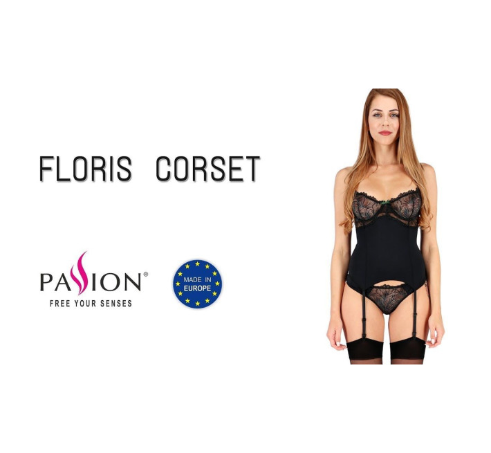 Корсет с пажами Passion FLORIS CORSET black S/M